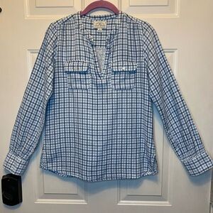 Lucky Brand Handcrafted Blues & White Plaid Blouse Top Pullover Sz Small